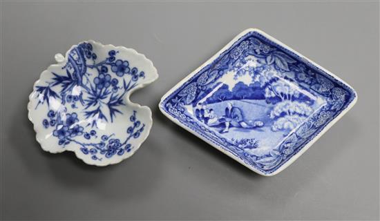 An 18th century Chinese export blue and white pickle dish and a pearlware dish